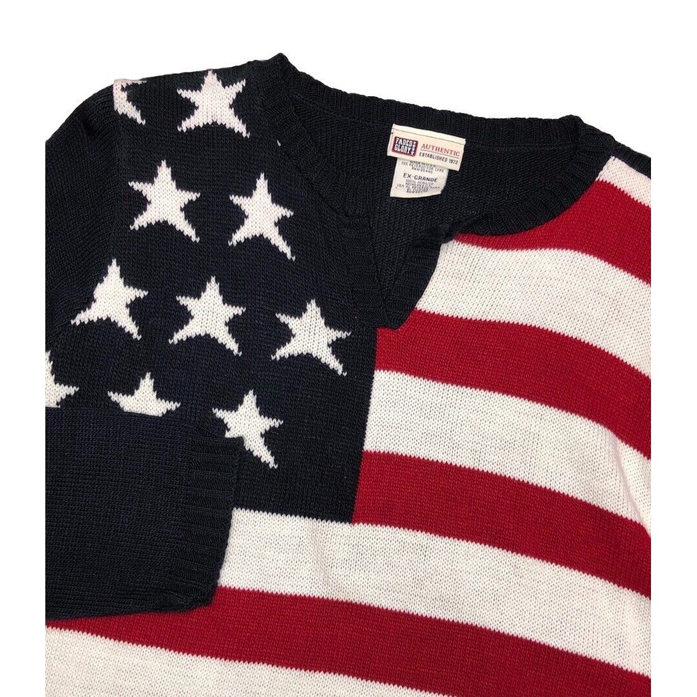 Vtg 90s Y2K Faded Glory American Flag Sweater Juniors XL‎ Women's M Made In USA